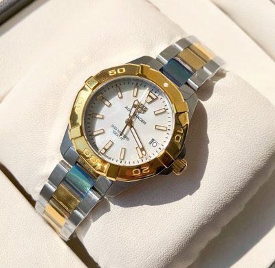 TAG HEUER Aquaracer 珍珠貝母錶盤 金色配銀色不鏽鋼錶帶 石英 女士手錶 WBD1320.BB0320