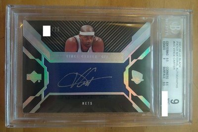 2007 UD Black Patch Material Vince Carter 限量 25 張 簽名卡，BGS 9 /10