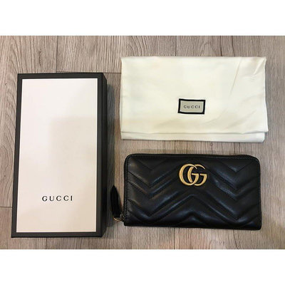 GUCCI GG Marmont系列仿舊金色雙 LOGO 長夾 有現貨