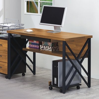【在地人傢俱】22 利利購-海彎工業風積層木木紋4.2尺鐵架書桌/電腦桌 YS638-9