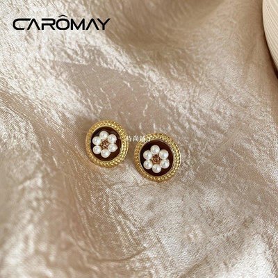 熱銷 CAROMAY珍珠花朵耳環女歐美輕奢氣質通勤耳釘小眾設計高級感耳飾可開發票