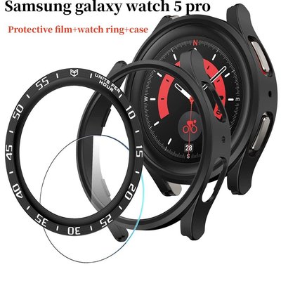 gaming微小配件-錶殼 + 錶圈 +保護膜 適用於三星 galaxy watch 5 pro 45 毫米手錶保護殼 保護膜 圈口-gm