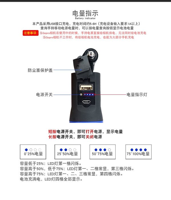 Gopro 手持充電棒50mah 充電補光行動電源手機充電長時間直播台南pqs Yahoo奇摩拍賣