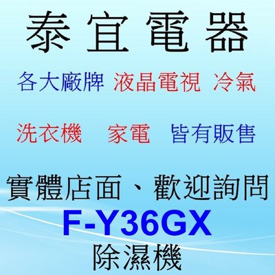 【泰宜】Panasonic國際 F-Y36GX 除濕機 18L/日 【另有RD-360HH1】