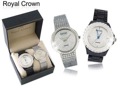 惡南宅急店【0337F】Royal Crown 時尚閃耀光芒『真愛系列』鑲晶鑽腕錶 男女對錶