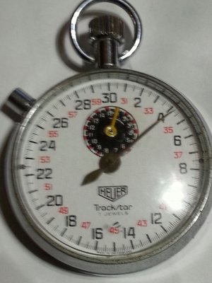 古董1950年代二手瑞士豪雅計時秒錶TAG  HEUER，走走停停需維修，尺寸錶直徑53mm厚20mm，實品如圖一二三。