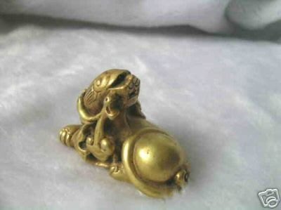 1020明代老件 銅鎏金貔貅口啣如意-永和堂 （黃金包裹度100%）