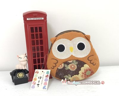 (現貨在台)日本正品  化妝包 萬用包 零錢包 隨身包 小包 包中包 票卡包 日式和風 貓頭鷹造型 咖啡色款