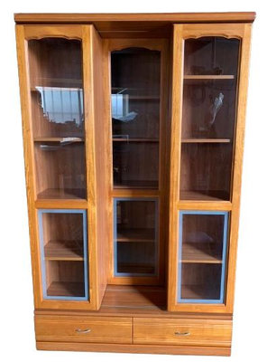 鑫高雄駿喨二手貨家具(全台買賣)--4尺 半實木 書櫃 滑門 雙層書櫃 收納櫃  儲物櫃 餐櫃 置物櫃 櫥櫃  玻璃櫃