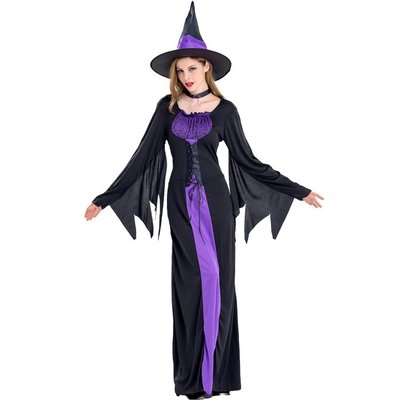 萬圣節女巫服裝成人角色扮演紫色巫婆長裙cosplay演出服9026
