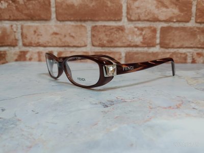 芬迪 全新真品【FENDI】 F666R 施華洛世奇 方形 水鑽 琥珀色 膠框 光學眼鏡