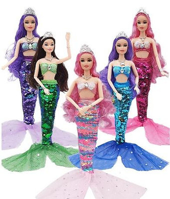 芭比 娃娃 七彩 彩虹 亮片 美人魚 人魚裝 魚尾 禮服 兩件式 泳裝 泳衣