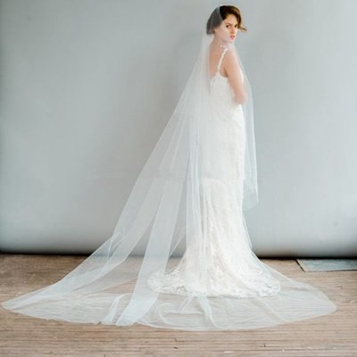 頭紗新款韓式簡約單層新娘結婚拍照加寬3米超長拖尾白色軟紗 頭紗-雙喜生活館