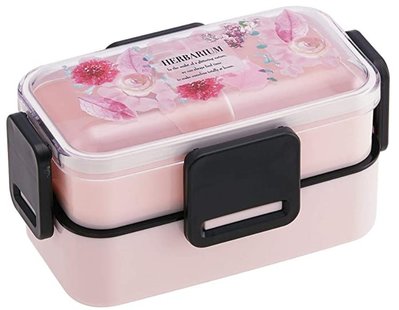 13736A 日本製 限量品 日式粉色田園印花飯麵盒丼飯盒 和風定食可微波雙層餐盒野餐露營外出午餐盒辦公學校便攜便當盒