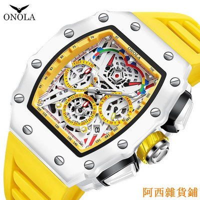 阿西雜貨鋪Onola ON6827W男士手錶新款多功能時尚防水石英表矽膠錶帶運動男士休閒手錶