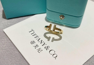 Tiffany T系列 18k黃金寬版戒指 55碼 成色極新