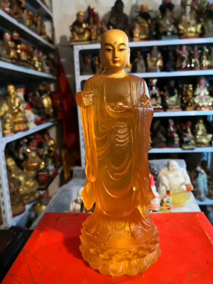 【二手】 琉璃地藏王菩薩造像。缺錫杖。高24x9厘米。A1048 木雕 花板 佛像【櫻子古玩】