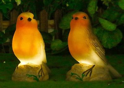 15261A 歐洲進口 限量品 可愛羅賓鳥小鳥造型太陽能LED燈擺件 二入燈飾庭院夜燈園藝花園陽台裝飾裝潢品送禮物禮品