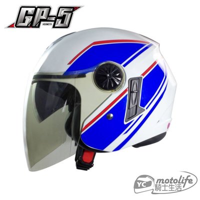 YC騎士生活_GP5 GP-5 233 彩繪 安全帽 3/4罩．雙層鏡片設計．內置抗UV墨鏡片．內襯全可拆洗．白藍色