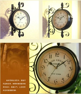 韓式可旋轉鐵藝雙面鐘靜音機芯掛鐘創意藝術鐘表時鐘復古鐵藝雙面鐘 靜音掛鐘 古典歐式 創意時尚雙面掛鐘 雙面鐘 雙面鐘