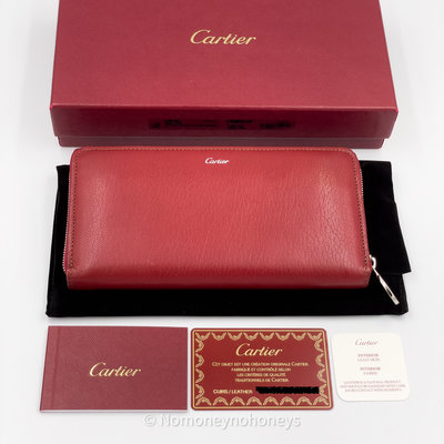 【全新】Cartier 卡地亞 ENVELOP 紅色拉鍊皮長夾 全新真品 附保卡