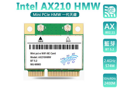 Intel 晶片 AX210 無線網卡 Mini PCIE WiFi 6E IPIX 1 一代天線 老電腦救星 三年保