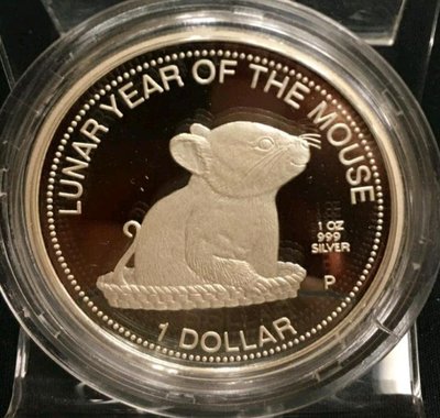 1996年鼠年紀念銀幣（庫克群島 ）1盎司純銀 999 銀幣，含透明保護殼