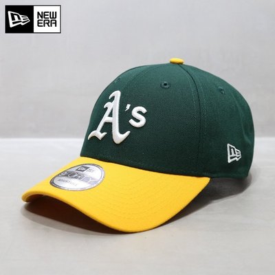 現貨優選#NewEra帽子韓國代購MLB棒球帽硬頂AS奧克蘭運動家拼色綠鴨舌帽潮簡約