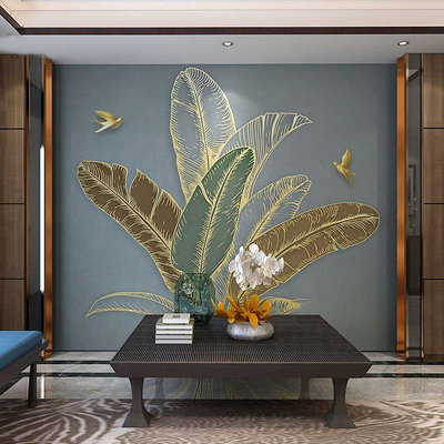【熱賣精選】東南亞電視背景墻壁畫3D客廳臥室立體墻布輕奢墻紙浮雕芭蕉葉壁紙