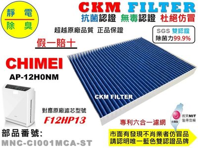 【CKM】適用 CHIMEI 奇美 AP-12H0NM 抗菌 無毒 PM2.5 活性碳靜電濾網 濾芯 同 F12HP13