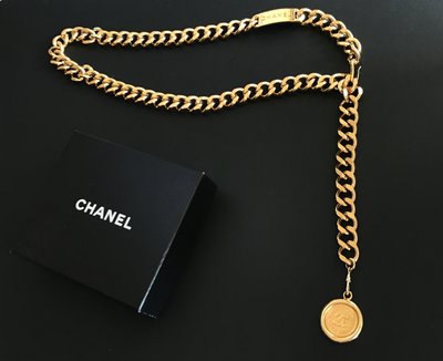 Chanel 附原廠盒 Vintage 稀有老香珍藏款 双C金幣 腰錬或項鍊