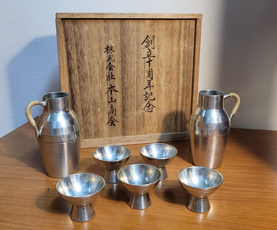 日本古錫器 南錫 錫半 酒壺酒杯組 附原裝木箱