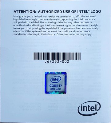【S03 筑蒂資訊】intel CORE i7 8th Gen 8代 CPU貼紙說明書 皆為全新未用過的正版貼紙