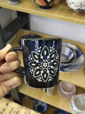 【二手】日本進口有谷窯摩洛哥風窯變馬克杯咖啡早餐杯藍色另有綠色白色線56546【百草巷】古玩 收藏 古董