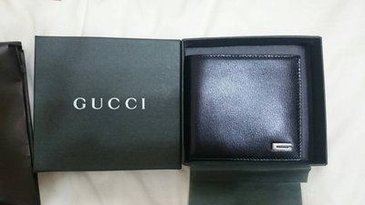 【Gucci二手全新-經典黑色雙層皮夾】