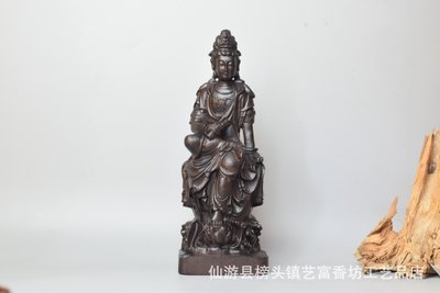 越南沉香木雕文殊觀音家居飾品自在觀音菩薩佛像實木客廳擺件