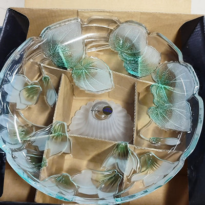 日本產soga玻璃高腳大果盤果籃 直徑35.5cm 高度13