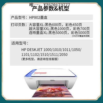 打印機墨盒星朋適用惠普HP802XL墨盒1050 1000 1510 1010 1011 2050可加墨1101黑色11