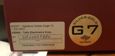 *銘鋒音響社* Siltech G7 Golden Eagle 75II .. BNC同軸數位線˙ 1.2米公司貨9成新