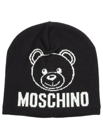 MOSCHINO 絕版精品~優雅黑色熊熊羊毛毛線帽針織毛帽!義大利製造~