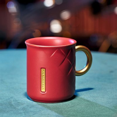 現貨熱銷-復古星巴克杯子紅綠斜格紋款陶瓷馬克杯咖啡杯高顏值情侶辦公水杯*特價