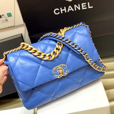 二手Chanel香奈兒 19 Flap Bag AS1161中號30CM藍色