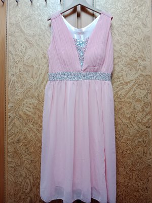 全新【唯美良品】粉桔色雪紡洋裝/禮服~ W1230-594  有胸墊.