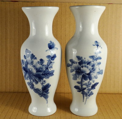 古玩軒~早期中華陶瓷觀音瓶 青花觀音瓶(1對)少有~HBO693
