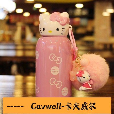Cavwell-Hello Kitty大頭貓不銹鋼保溫杯 KT猫可愛卡通真空保溫保冷保溫瓶-可開統編