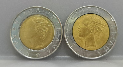 幣590 義大利1985.92年500里拉硬幣 共2枚