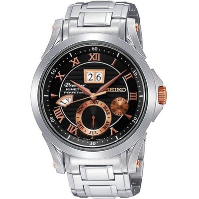 SEIKO 精工 Premier人動電能萬年曆腕錶(SNP062J1)-黑底玫瑰金/42mm