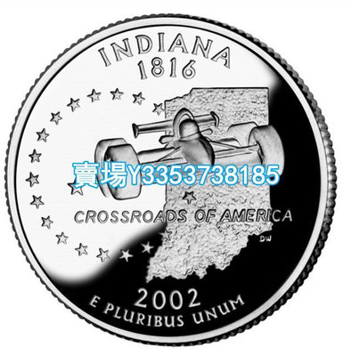 全新美國25分硬幣 50州紀念幣 2002年D版印第安納州 24.3mm 紙幣 錢幣 紀念幣【古幣之緣】1665