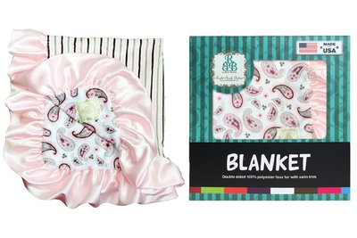 【婕希卡】美國 Right Bank Babies 雙面四季毯系列 粉色條紋佩斯利 嬰兒毯、午睡毯