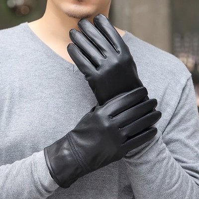 真皮 手套 保暖手套-冬季綿羊皮加絨黑色男手套73wm35[獨家進口][米蘭精品]